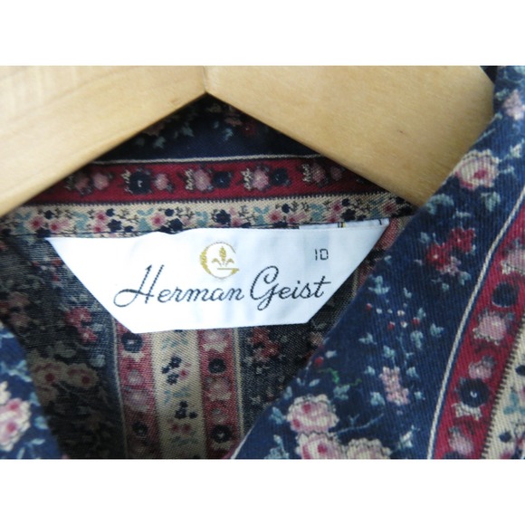 Vintage Herman Geist Floral Cotton Maxi Shirt Dress 10 Puff Sleeve Cottagecore - Picture 3 of 11